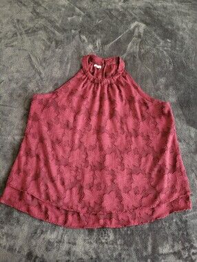 Maurices Burgundy Floral Textured Mock-Neck Tank With Double Layer Hem 1X
